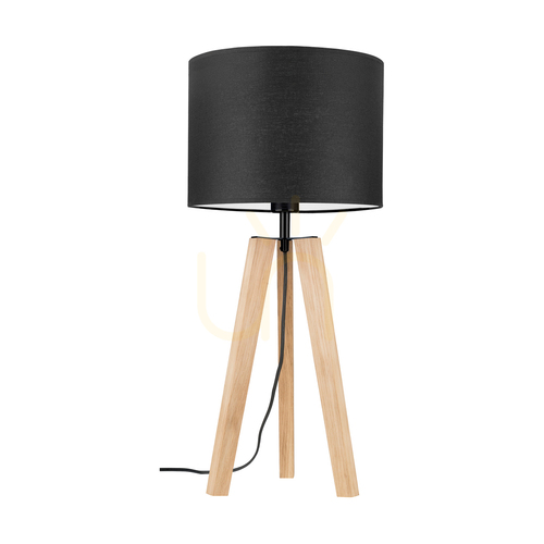 Prüfen Solea Tischlampe, geölte Eiche/Schwarz, schwarzer Lampenschirm, 1xE27, Ø 30 cm