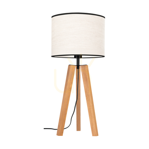 Prüfen Solea Tischlampe, Braun/Schwarz, beige-schwarzer Lampenschirm, 1xE27, Ø 30 cm