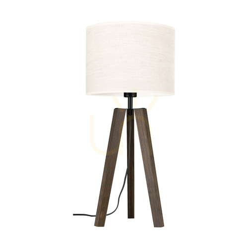 Prüfen Solea Tischlampe, Nussbaum/Schwarz mit beigem Lampenschirm, 1xE27, Ø 30 cm