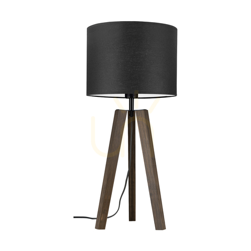 Prüfen Solea Tischlampe, Nussbaum/Schwarz, schwarzer Lampenschirm, 1xE27, Ø 30 cm