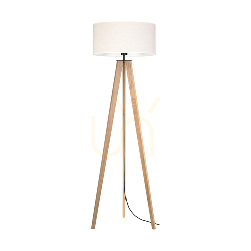 Prüfen Solea Stehlampe, geölte Eiche/Schwarz, beiger Lampenschirm, 1xE27, Ø 50 cm