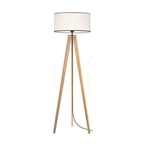 Prüfen Solea Stehlampe, geölte Eiche/Schwarz, beige-schwarzer Lampenschirm, 1xE27, Ø 50 cm