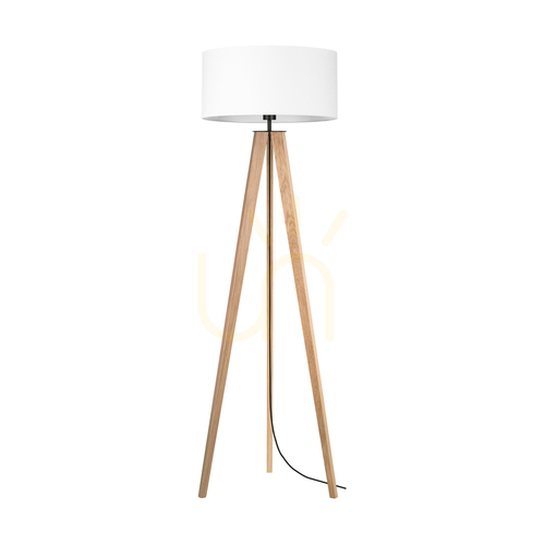 Prüfen Solea Stehlampe, geölte Eiche/Schwarz, weißer Lampenschirm, 1xE27, Ø 50 cm