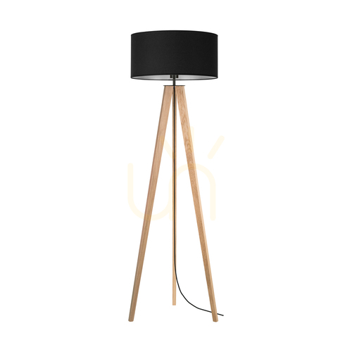 Prüfen Solea Stehlampe, geölte Eiche/Schwarz, schwarzer Lampenschirm, 1xE27, Ø 50 cm