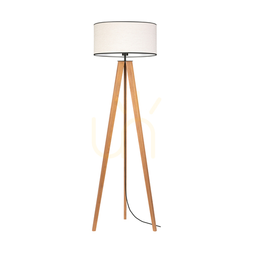 Prüfen Solea Stehlampe, Braun/Schwarz, Lampenschirm in Beige-Schwarz, 1xE27, Ø 50 cm