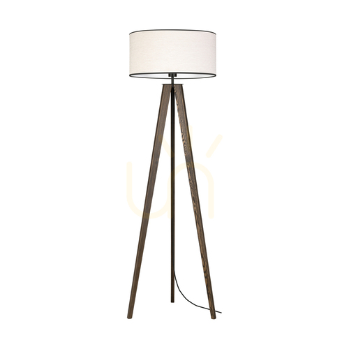 Prüfen Solea Stehlampe, Nussbaum/Schwarz, beige-schwarzer Lampenschirm, 1xE27, Ø 50 cm