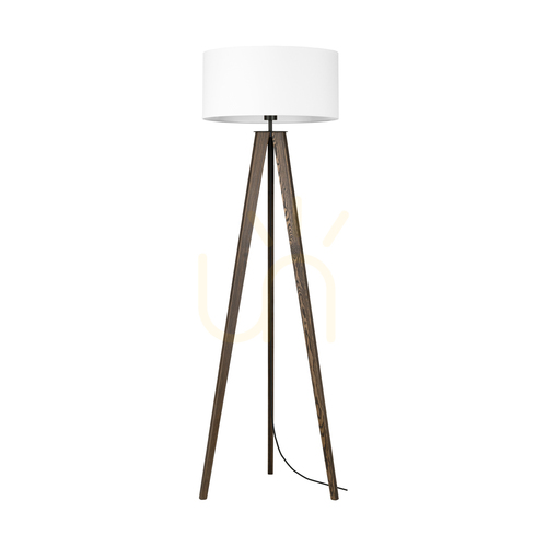 Prüfen Solea Stehlampe, Nussbaum/Schwarz, weißer Schirm, 1xE27, Ø50 cm