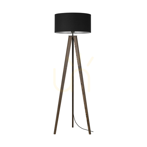 Prüfen Solea Stehlampe, Nussbaum/Schwarz, schwarzer Lampenschirm, 1xE27, Ø 50 cm