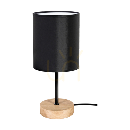 Prüfen Dreva Tischlampe, geölte Eiche/Schwarz, schwarzer Lampenschirm, 1xE27, Ø 13 cm