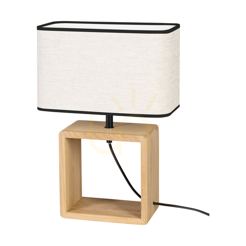 Prüfen Silva Tischlampe, geölte Eiche/Schwarz, beige-schwarzer Lampenschirm, 1xE27, 30 cm