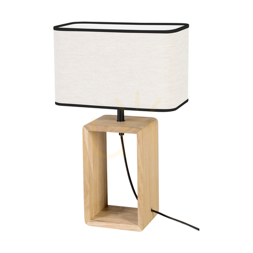 Prüfen Silva Tischlampe, geölte Eiche/Schwarz, beige-schwarzer Lampenschirm, 1xE27, 30 cm