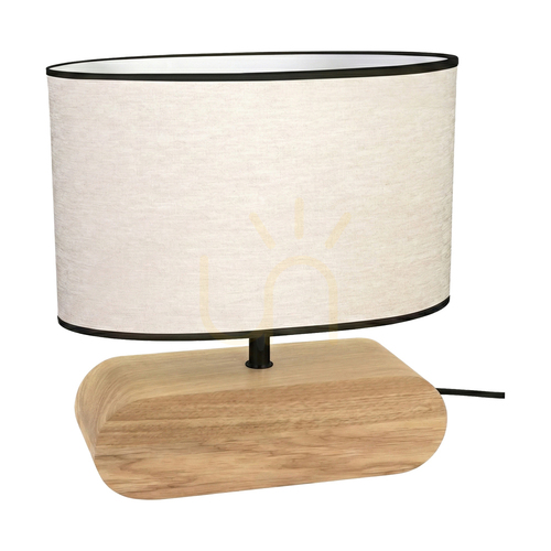 Prüfen Braze Tischlampe, geölte Eiche/Schwarz, beige-schwarzer Lampenschirm, 1xE27, 30 cm
