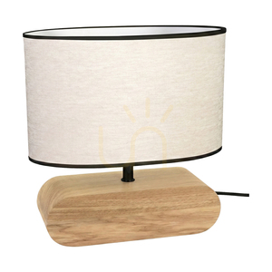 Tischlampe Brinova Braze, geölte Eiche/Schwarz, beige-schwarzer Leinenschirm 30×12 cm, 1xE27, H 31 cm small 0