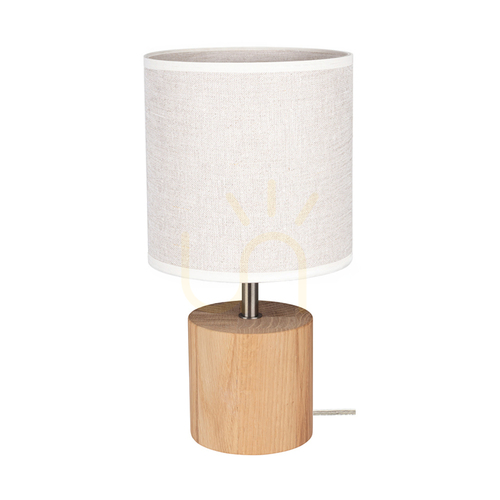 Prüfen Arden Tischlampe, geölte Eiche/satiniert, beiger Lampenschirm, 1xE27, Ø 17 cm