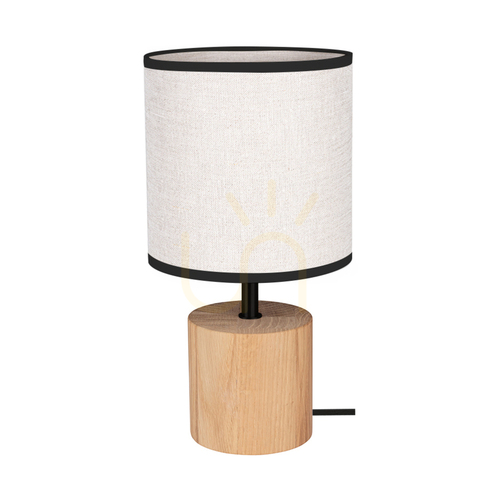 Prüfen Arden Tischlampe, geölte Eiche/Schwarz, beige-schwarzer Lampenschirm, 1xE27, Ø 17 cm