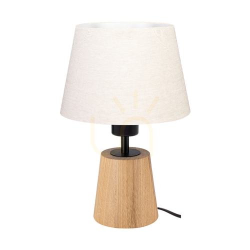 Prüfen Arden Tischlampe, geölte Eiche/Schwarz mit beigem Lampenschirm, 1xE27, Ø 20 cm