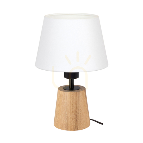 Prüfen Arden Tischlampe, geölte Eiche/Schwarz, weißer Lampenschirm, 1xE27, Ø 20 cm