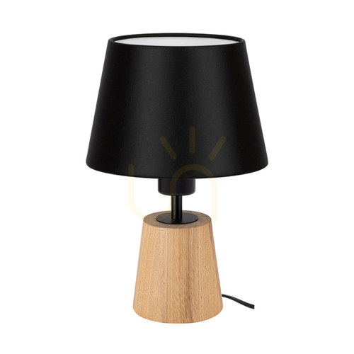 Prüfen Arden Tischlampe, geölte Eiche/Schwarz, schwarzer Lampenschirm, 1xE27, Ø 20 cm