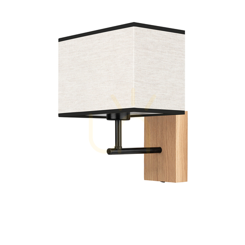 Prüfen Wandleuchte „Lector“, geölte Eiche/Schwarz, beige-schwarzer Schirm, 1xE27, 22 cm