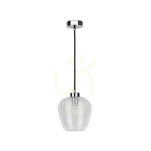 Prüfen Pulsar Pendelleuchte, 1xE27, 60 W, Chrom/Schwarz/Klar, Ø 20 cm