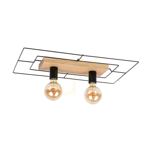 Prüfen Chester Deckenleuchte, 2xE27, Max. 60 W, geölte Eiche/Schwarz, 58 cm