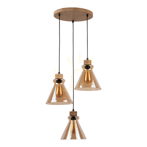 Prüfen Serena Pendelleuchte 3xE27 Max. 60 W, geölte Eiche/schwarzes PVC/braun, Ø 40 cm