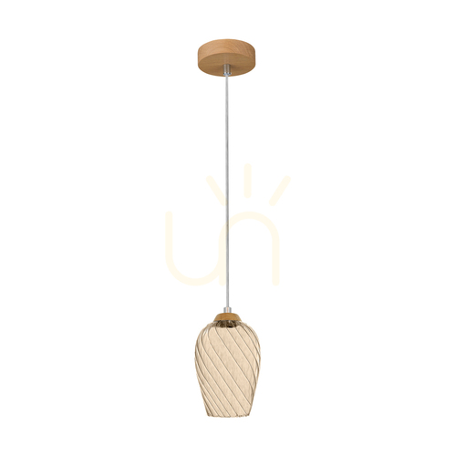 Prüfen Minevra Pendelleuchte, 1xE14, Max. 40 W, geölte Eiche/transparentes PVC/braun, Ø 17,5 cm