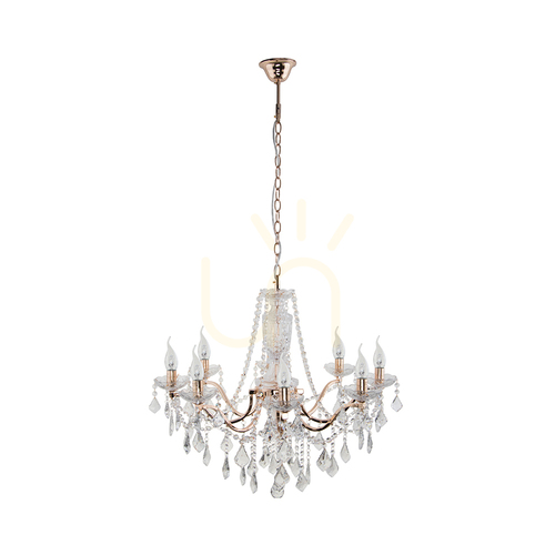 Prüfen Odessa Pendelleuchte, 8xE14, Max. 40 W, Gold/Klar, Ø 71 cm