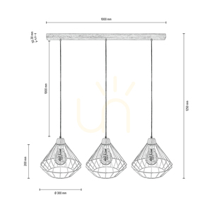 Kiara Pendelleuchte, 3xE27, Max. 60 W, geölte Eiche/transparentes PVC/Weiß small 1