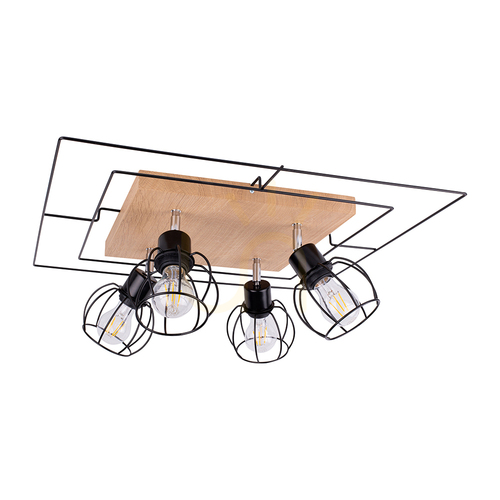Prüfen Chester Deckenleuchte, 4xE27, Max. 60 W, geölte Eiche/Schwarz, 58 cm