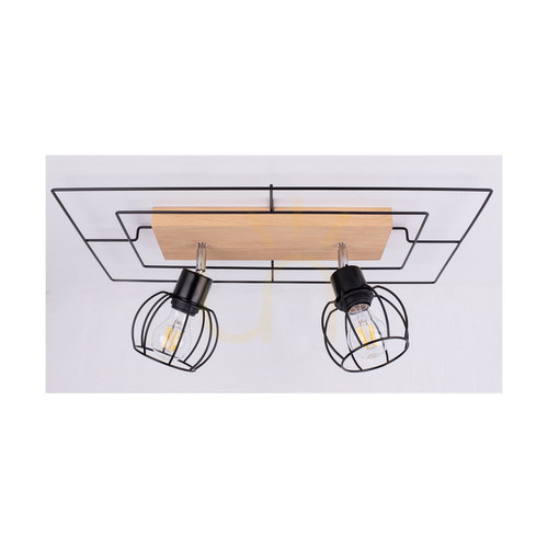 Prüfen Deckenleuchte „Sombor“, 2 x E27, Max. 60 W, geölte Eiche/Schwarz, 58 cm