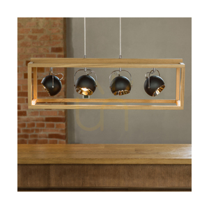 Roy Pendelleuchte, inklusive 4x 5-W-GU10-LEDs, geölte Eiche/klar/schwarz, 90 cm small 1