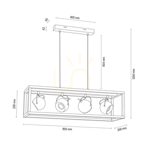 Roy Pendelleuchte, inklusive 4x 5-W-GU10-LEDs, geölte Eiche/klar/schwarz, 90 cm small 2