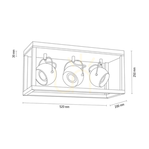 Roy Deckenleuchte, inklusive 3x 5 W GU10-LEDs, geölte Eiche/Schwarz, 52 cm small 3