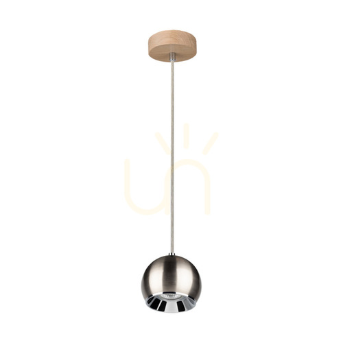 Prüfen Hängeleuchte „Ball Wood“, inklusive 1x 5-W-GU10-LED-Leuchtmittel, geölte Eiche/satiniert, Ø 12 cm