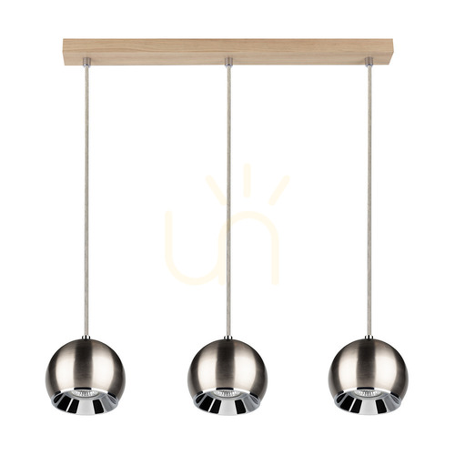 Prüfen Hängeleuchte „Ball Wood“, inklusive 3 x 5 W GU10-LEDs, geölte Eiche/satiniert, 52 cm