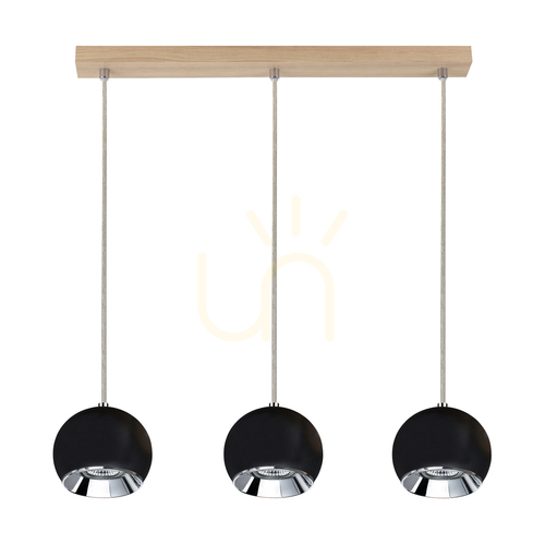 Prüfen Ball Wood Pendelleuchte, inklusive 3x 5 W GU10-LEDs, geölte Eiche/Schwarz, 52 cm