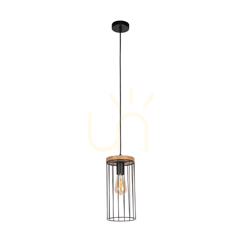 Prüfen Tonsa Pendelleuchte 1xE27 Max. 60 W, geölte Eiche/schwarzes PVC/schwarz, Ø 15 cm