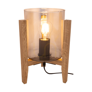 Rauchfarbene Tischlampe, 1xE27, Max. 60 W, geölte Eiche/schwarzes PVC/rauchfarbenes Glas, 18 cm small 1