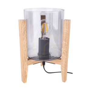 Rauchfarbene Tischlampe, 1xE27, Max. 60 W, geölte Eiche/schwarzes PVC/rauchfarbenes Glas, 18 cm small 0
