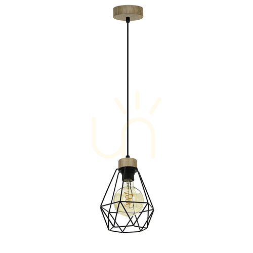 Prüfen Valletta Pendelleuchte 1xE27 Max. 60 W Schwarz/Schwarz/geölte Eiche/Schwarz Ø 17 cm