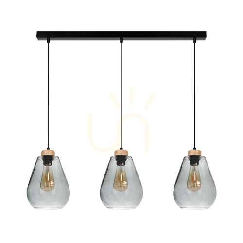 Prüfen Kigali Pendelleuchte 3xE27 Max. 60 W Schwarz/Schwarz/geölte Eiche/rauchfarbenes Glas 19 cm