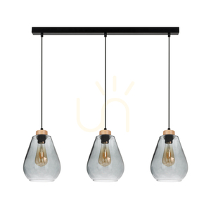 Kigali Pendelleuchte 3xE27 Max. 60 W Schwarz/Schwarz/geölte Eiche/rauchfarbenes Glas 19 cm small 0