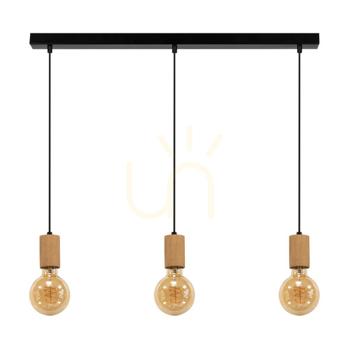 Prüfen Spinel-Pendelleuchte 3xE27 Max. 60 W, Schwarz/Schwarz, PVC/geölte Eiche, 55 cm