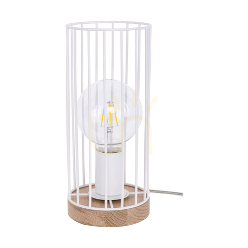 Prüfen Timeo Tischlampe 1xE27 Max. 60 W, geölte Eiche/transparentes PVC/Weiß, Ø 12 cm