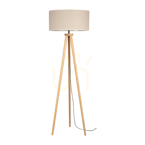 Prüfen Emmo Stehlampe, 1xE27, Max. 60 W, gebeiztes Kiefernholz/schwarzes PVC/beige