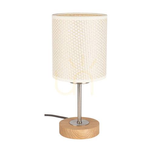 Prüfen Benita Tischlampe 1xE27 Max. 25 W, geölte Eiche/mattes Nickel/Creme-Silber, Ø 13 cm