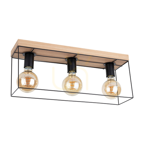 Prüfen Gravida Deckenleuchte, 3xE27, Max. 60 W, geölte Eiche/Schwarz, 35 cm