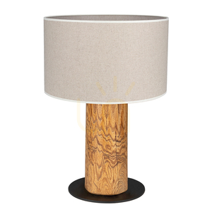Emmo Tischlampe, 1xE27, Max. 40 W, gebeiztes Kiefernholz/Schwarz/Schwarzes PVC/Beige, Ø 30 cm small 0