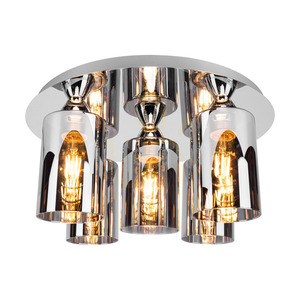 Merilo Smoky Deckenleuchte, 5xE27 max.. 60 W, Chrom/Rauchglas, Ø 43 cm small 1